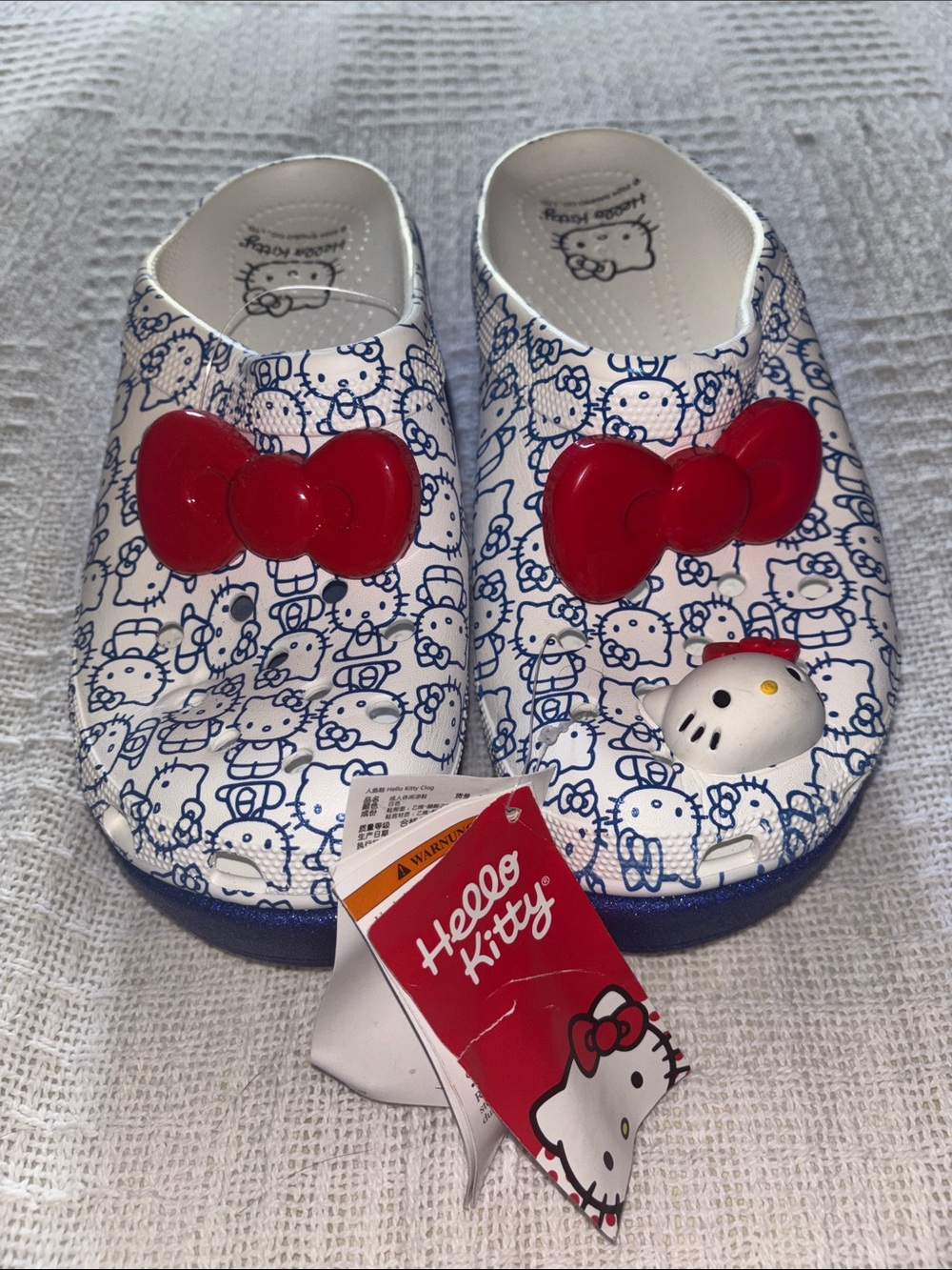 Hello Kitty Crocs White and Blue with a wedged heels